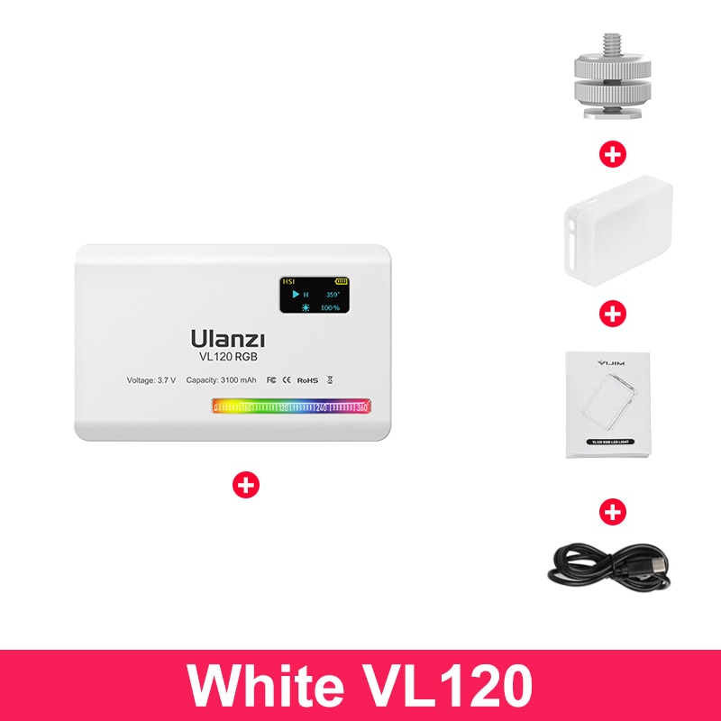 Ulanzi VL120 RGB Compact Video Light with Display Screen Diffuser Mini Camera