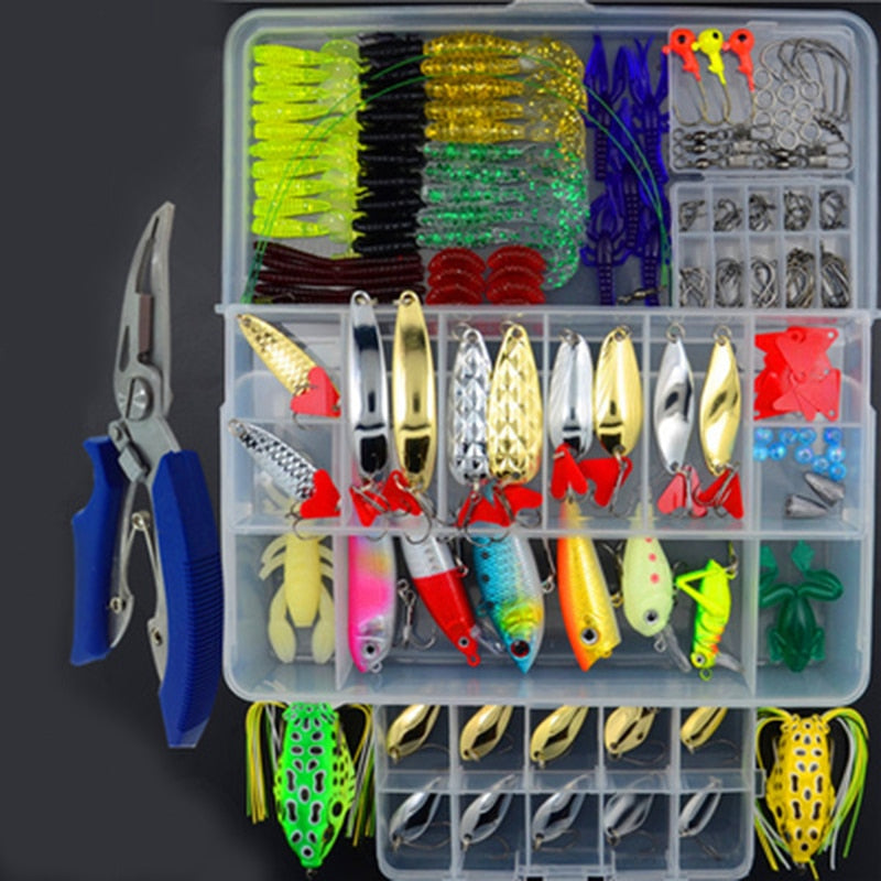 205/206/207Pcs Fishing Lure Set With Hard Bait Soft Lure Plier Grip Kit