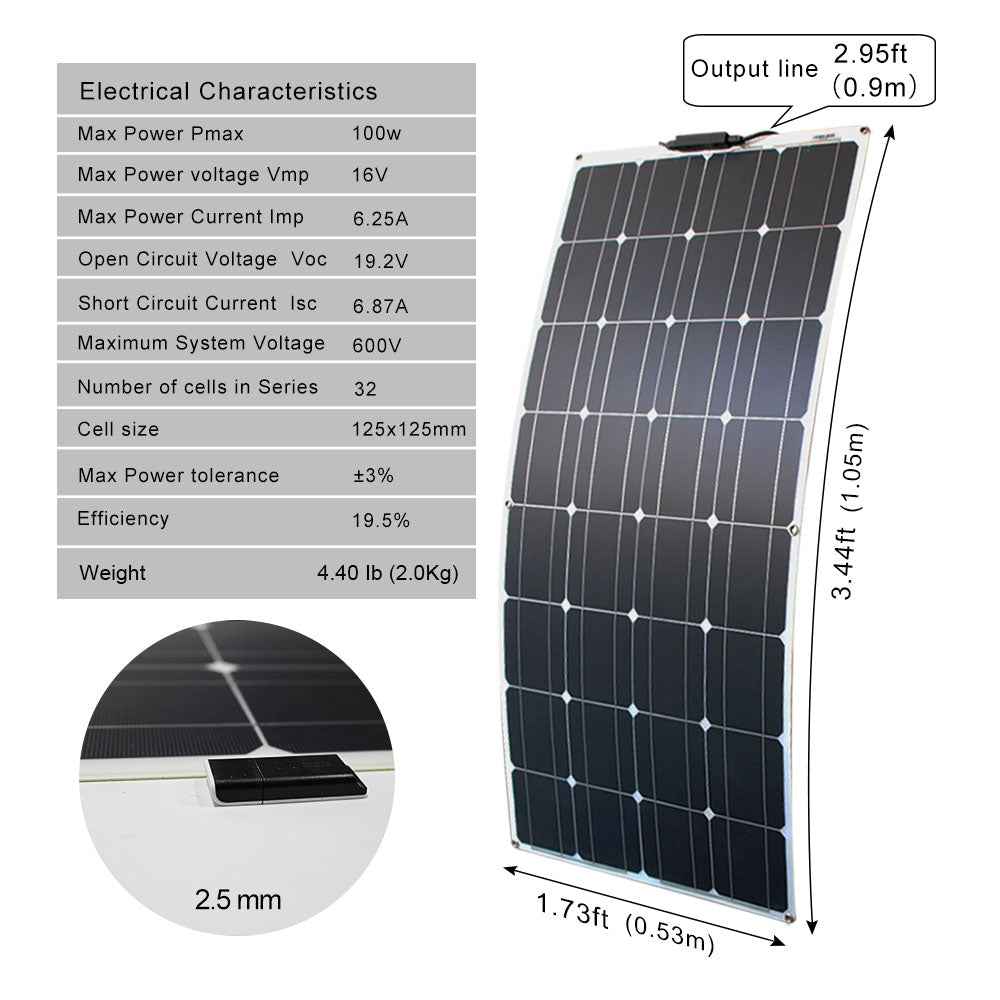 100w 200w flexible solar panel with 10A/20A solar regulator cable for 12v battery charger home