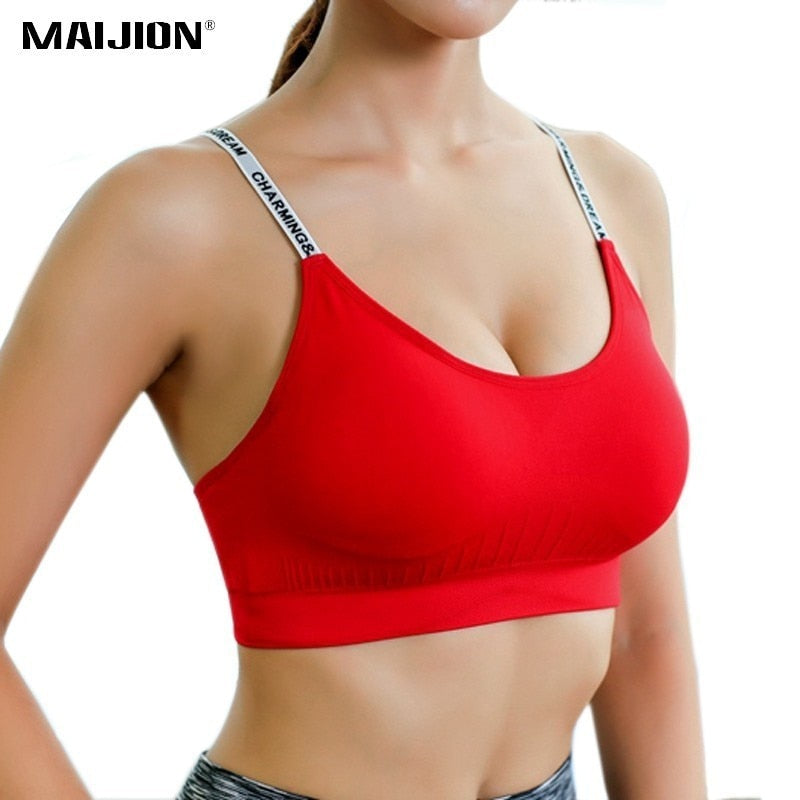 MAIJION Women Absorb Sweat Breathable Sports Bra Shockproof Padded Athletic