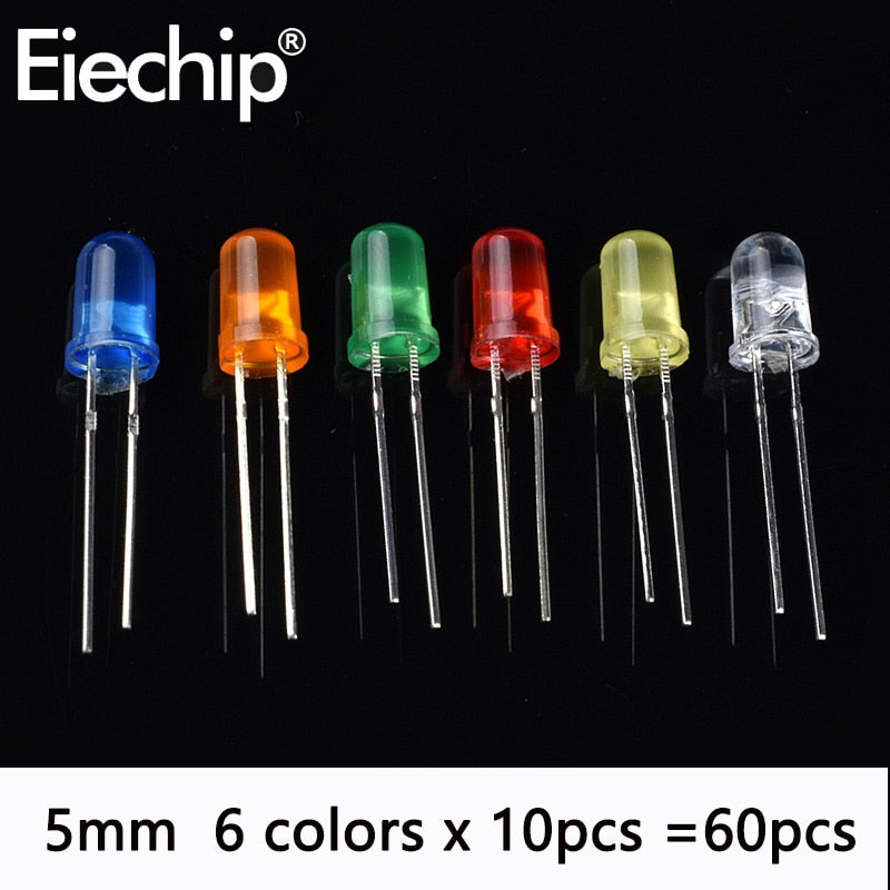 3mm 5mm LED Diode Assorted Kit, White Green Red Blue Yellow OrangeDIY led lights Diodes electronic