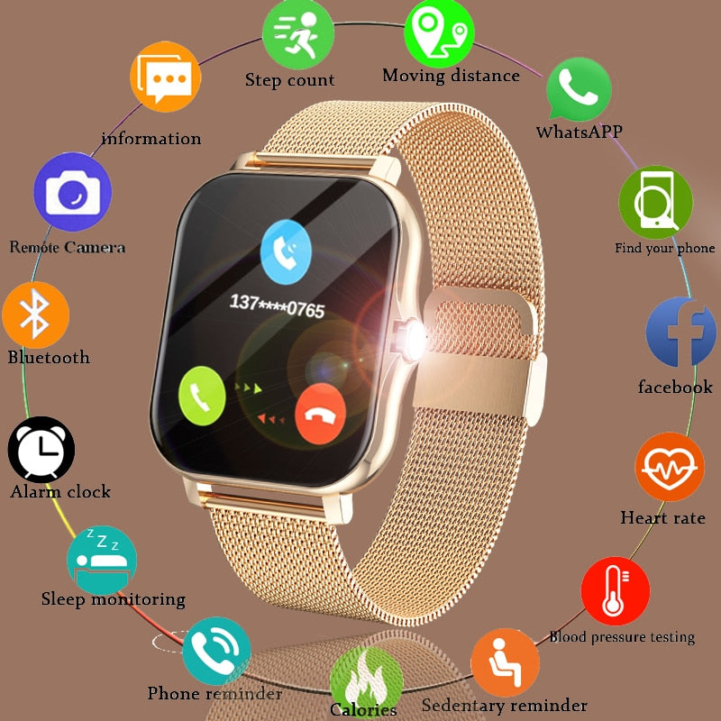 2022 New Women Smart Watch Men Color Screen Full Touch Fitness Tracker Bluetooth Call Smart Clock