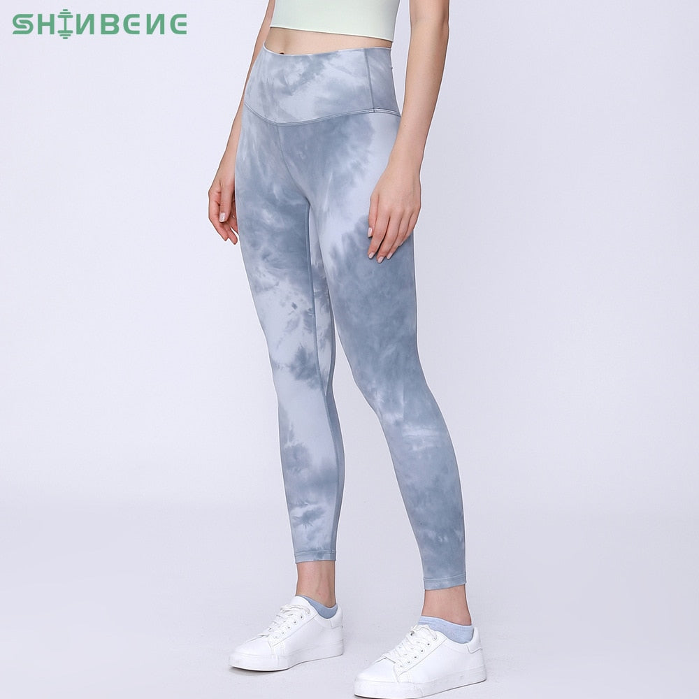 SHINBENE Tie Dye Cozy Soft Sport Yoga Fitness Leggings Women Naked Feel Four Ways Stretchy Tights Pants