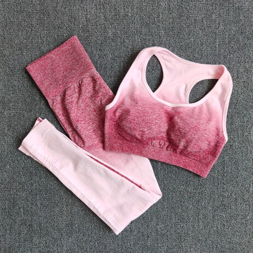 Ombre Yoga Set Sports Bra and Leggings Women Gym Set Clothes Seamless Workout