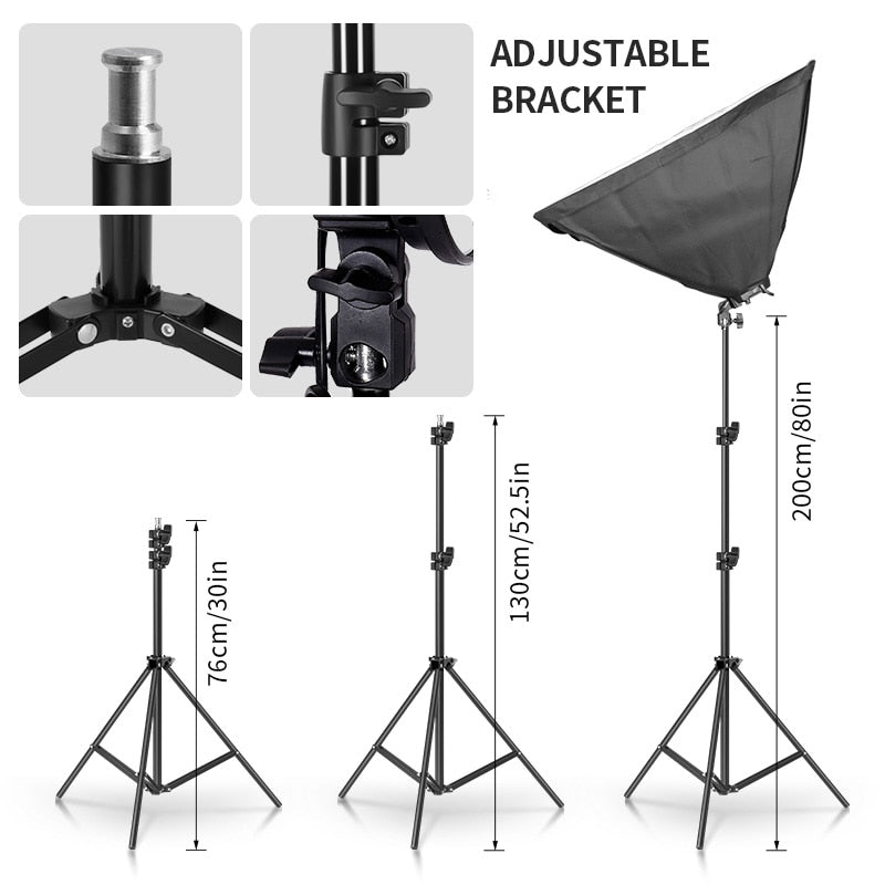 SH Photography Softbox 50x70 Lightbox Lighting Kit 5500K Lamp Continuous Light System With 2M Tripod