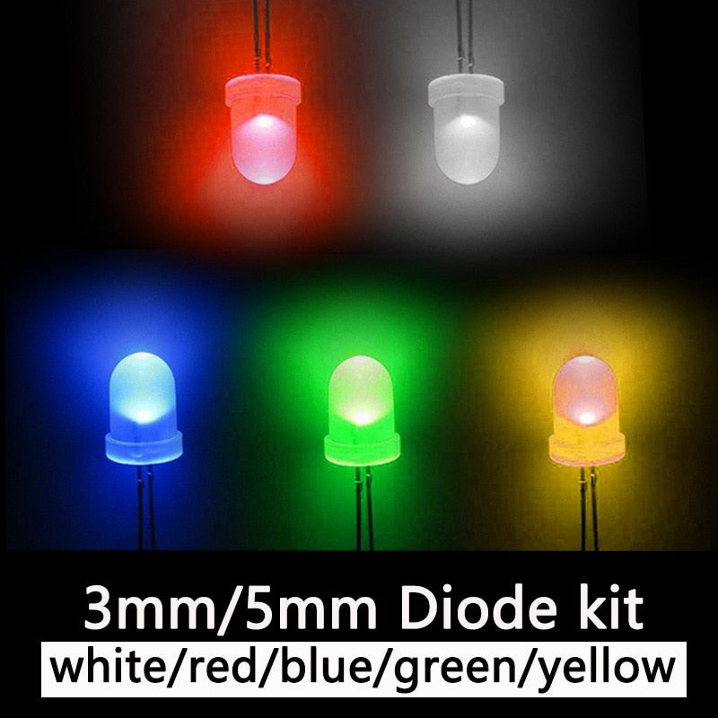 3mm 5mm LED Diode Assorted Kit, White Green Red Blue Yellow OrangeDIY led lights Diodes electronic