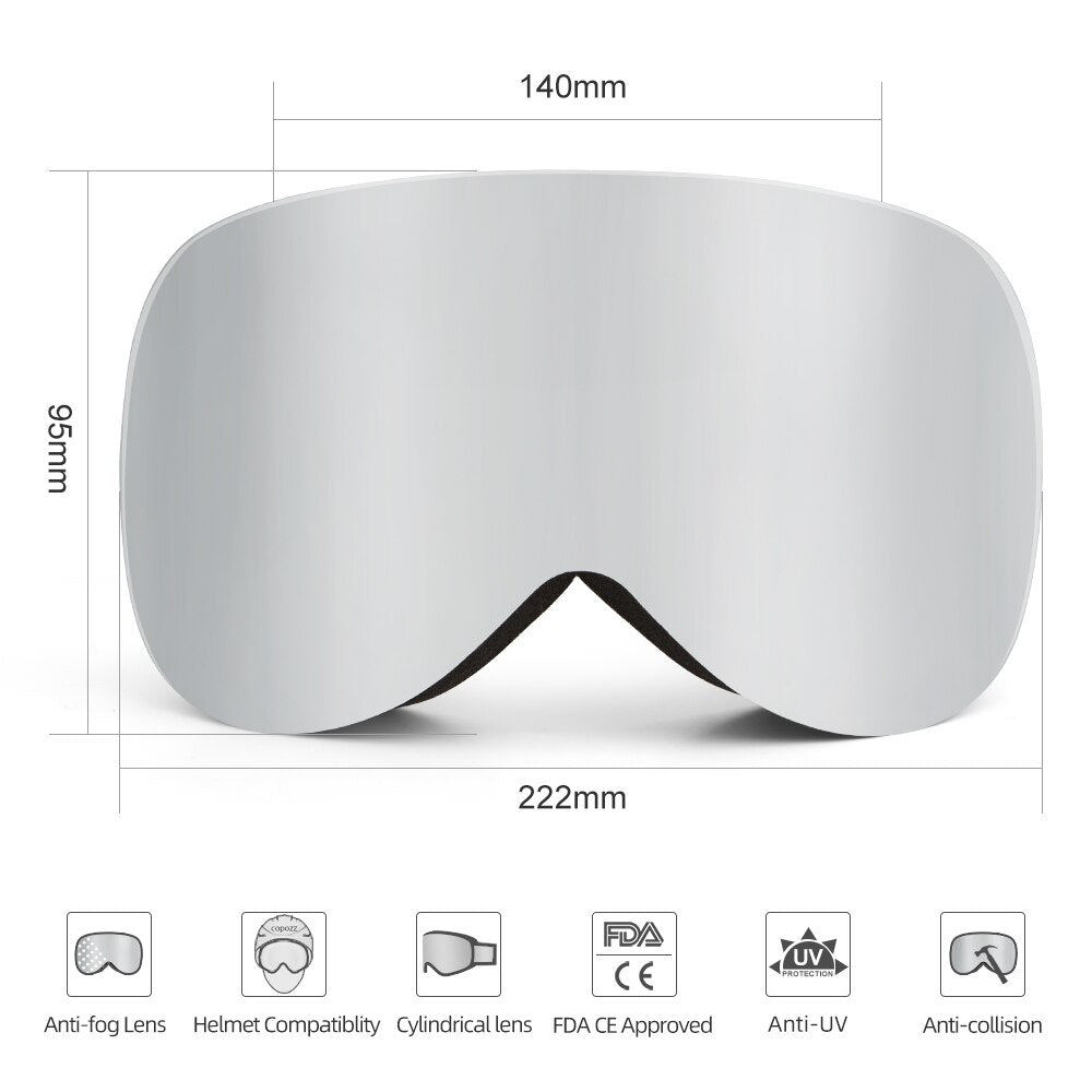 COPOZZ Ski Googles Snowboard Ski Glasses Men Women Anti-fog Cylindrical Snow Ski Goggles UV