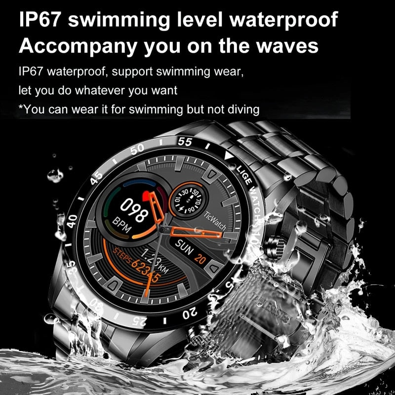 LIGE 2021 New Smart Watch Men Full Touch Screen Sports Fitness Watch Waterproof