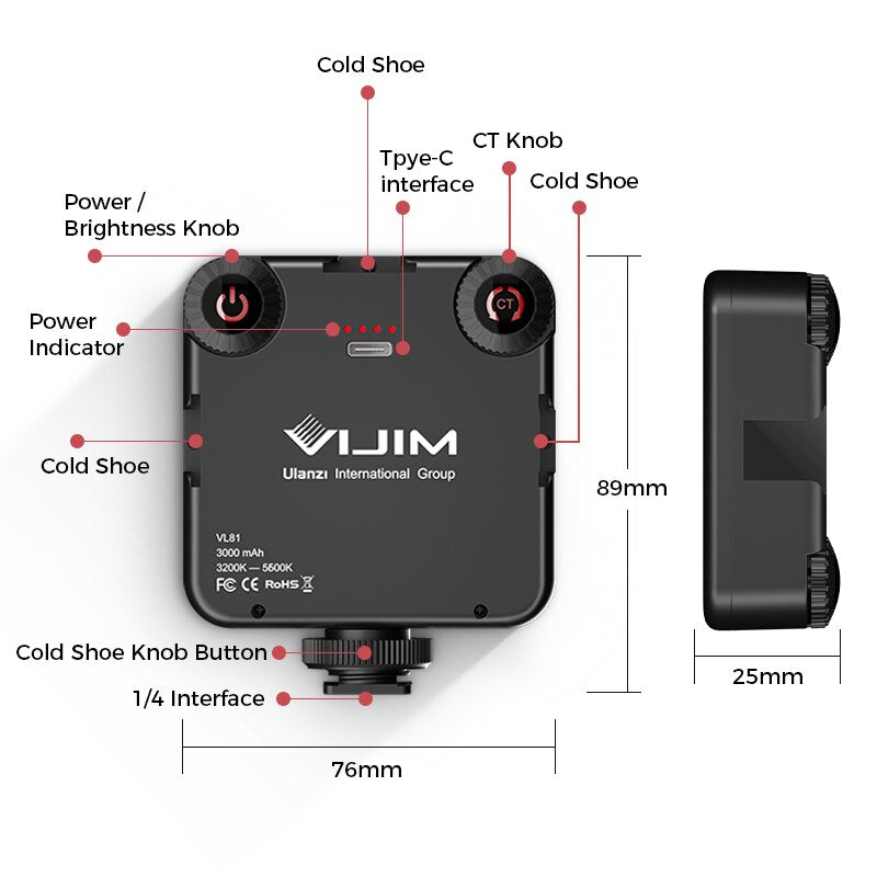 Ulanzi Vijim VL81 Mini LED Video Light On Camera Photo Studio Lighting Soft Diffuser