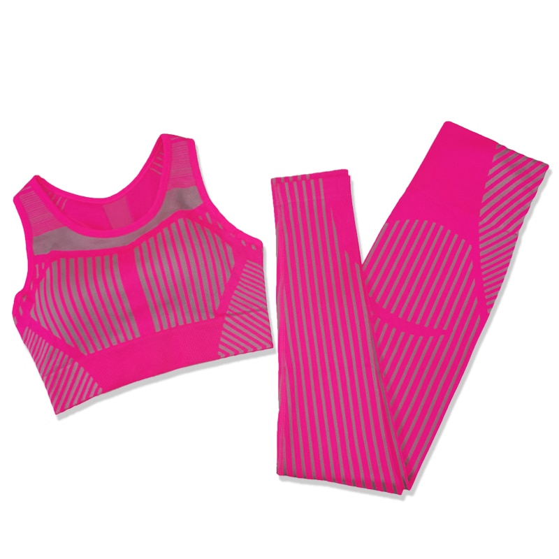 Strip Seamless Women Yoga Set for Fitness Sports Suits Gym Wear Clothing Running Top