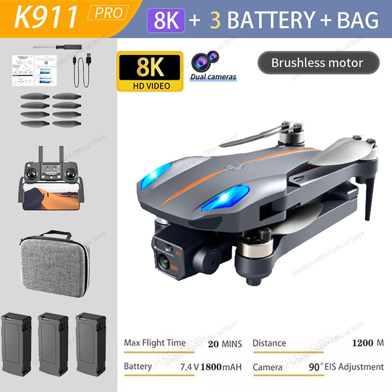 2022 NEW K911 MAX GPS Drone 8K Professional Dual HD Camera 1.2Km Aerial Motor Foldable Quadcopters