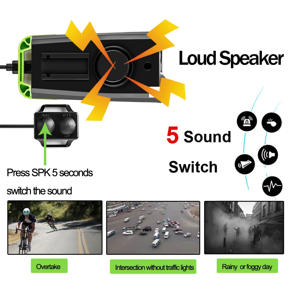 Bike Bell Electronic Ring Cycling Horns Computer Headlight 3 in 1 120DB Loud Air Alarm