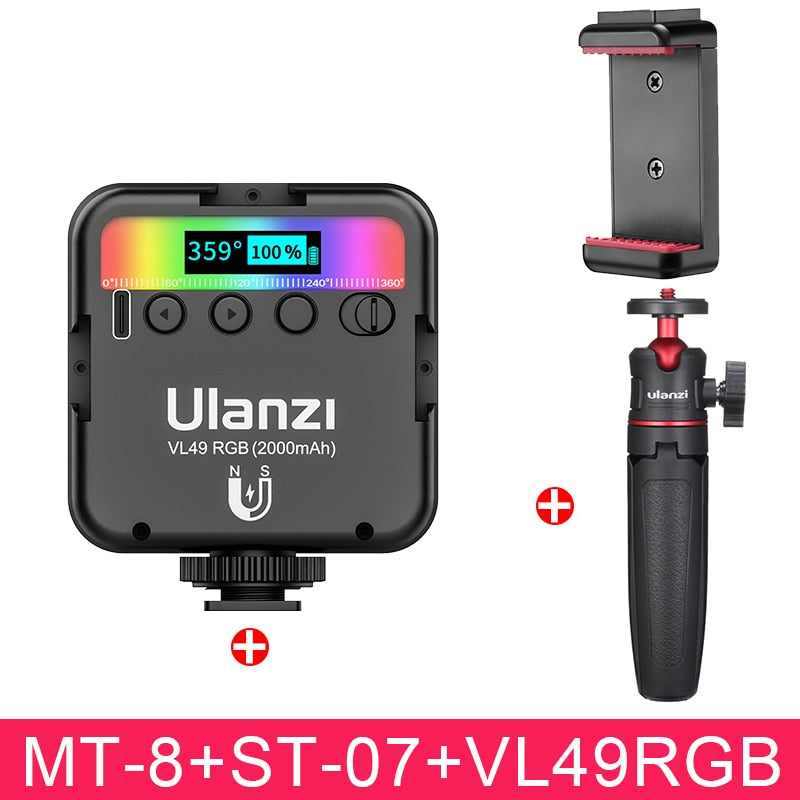 Ulanzi VL49 RGB Video Lights Mini LED Camera Light 2000mAh Rechargable LED Panel Lamp