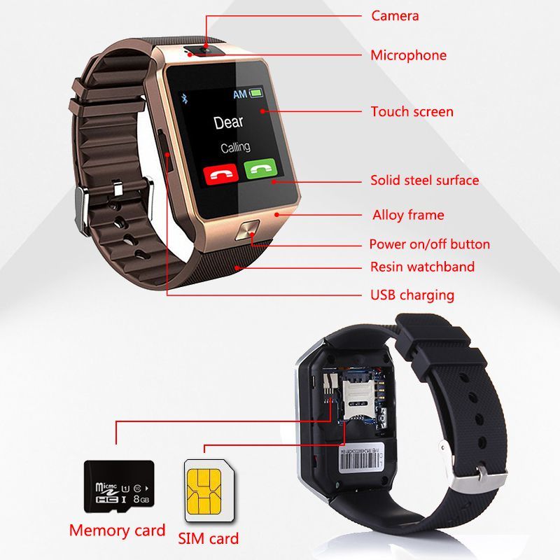 DZ09 Professional Smart Watch 2G SIM TF Camera Waterproof Wrist Watch GSM Phone