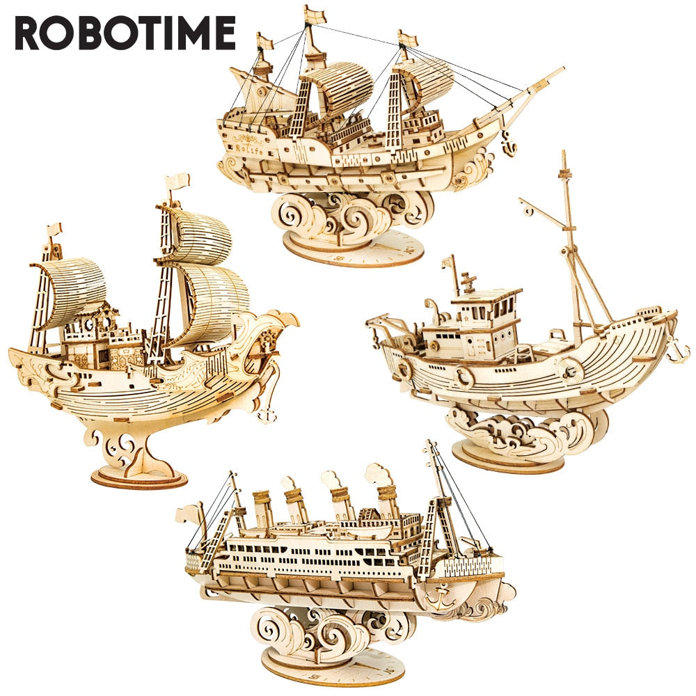 Robotime 3D Wooden Puzzle Games Boat &amp; Ship Model Toys For Children Kids