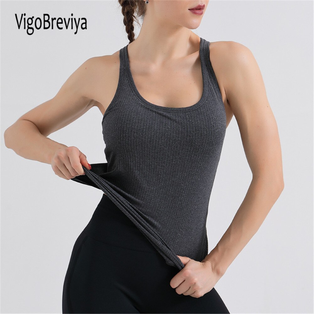 VigoBreviya Seamless Yoga Tops With Bra Women 2022 Sleeveless Fitness Sports T-shirts