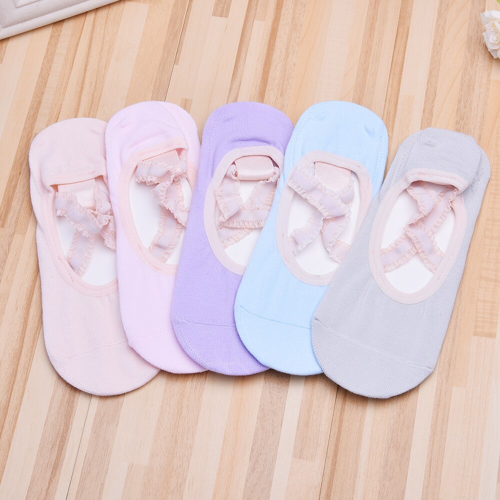 Women Lace Breathable Pilates Socks Silicone Anti Slip Bandage Ballet Dance Cotton Sports