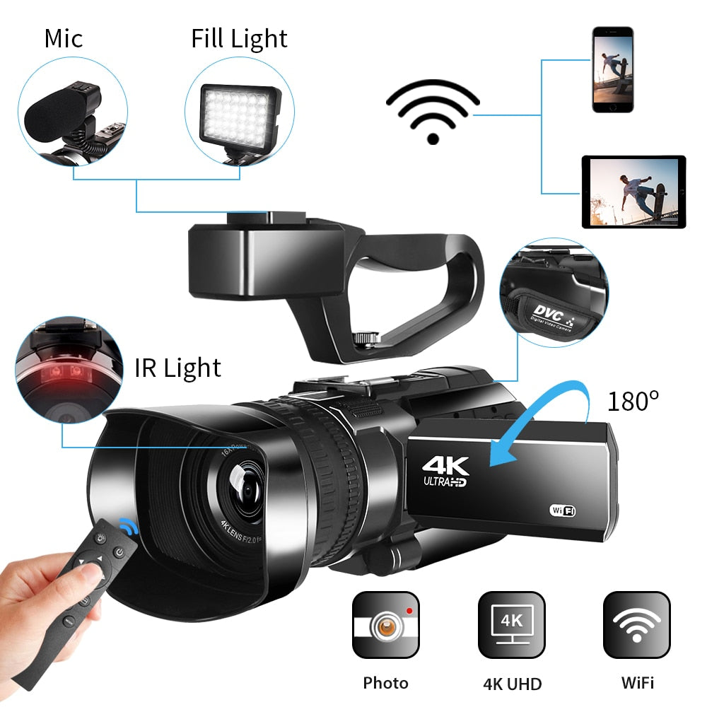 Camcorder 4K Ultra HD 48MP Video Camera for YouTube Live Streaming 30X Digital Zoom IR