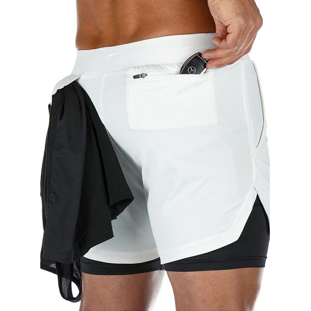 Men 2 in 1 Running Shorts Jogging Gym Fitness Training Quick Dry Beach Short Pants