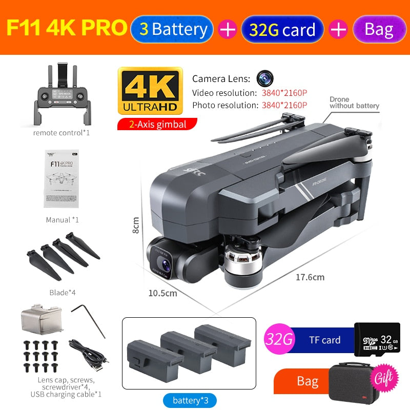 CSF F11S Pro Drone 4k Profesional Camera 3KM WIFI GPS EIS 2-axis Anti-Shake Gimbal FPV Brushless