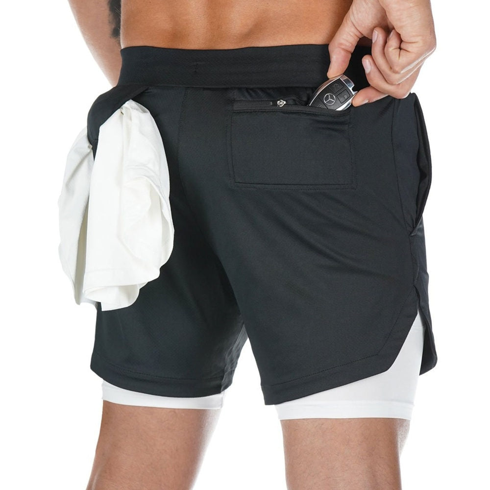 Men 2 in 1 Running Shorts Jogging Gym Fitness Training Quick Dry Beach Short Pants