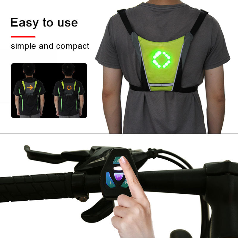 Unisex Wireless Reflective Cycling Vest 4 LED Turn Signal Light Vest USB Rechargeable Backpack