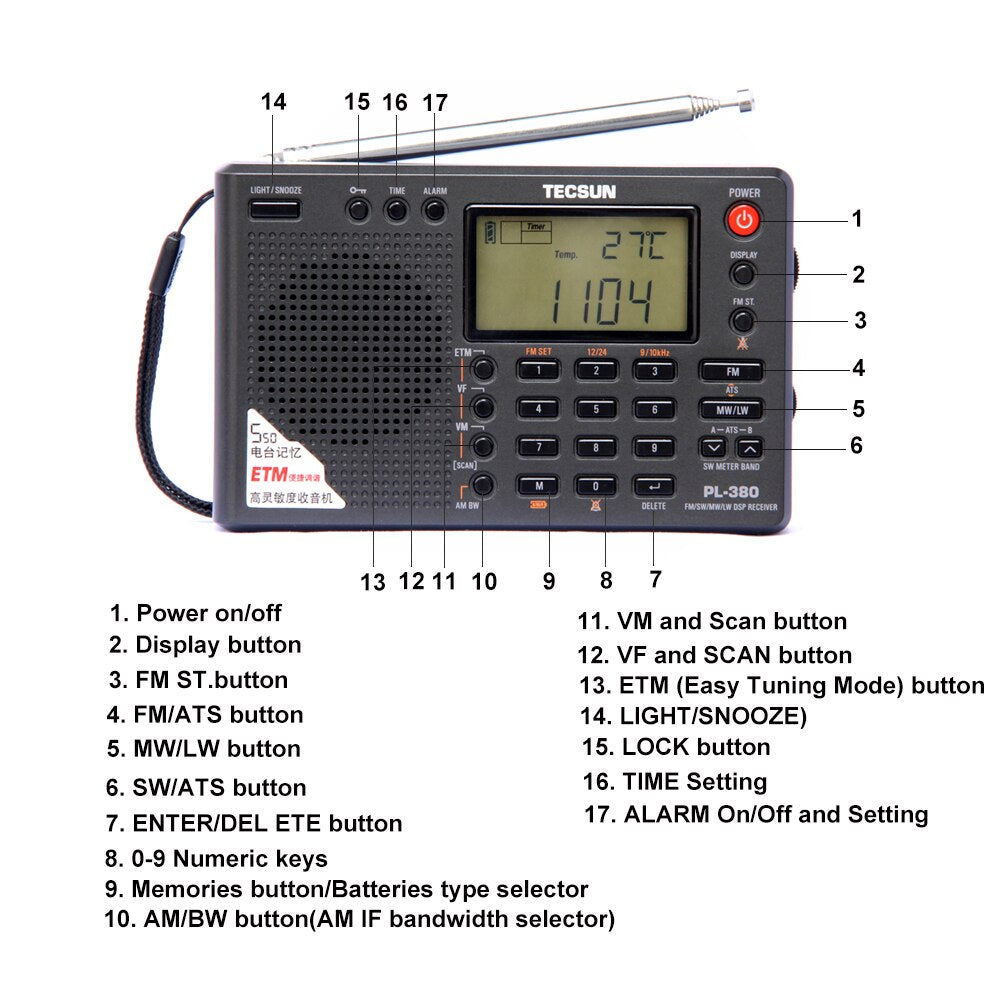 Tecsun PL-380 Full Band Radio Digital Demodulation Stereo PLL Portable Radio