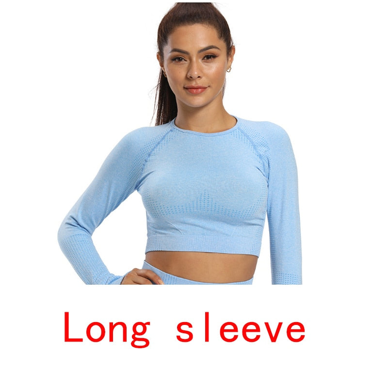 Vital Seamless Yoga Set Women Long Sleeve Summer Top Gym Sport Bra High Waist Tight Leggings