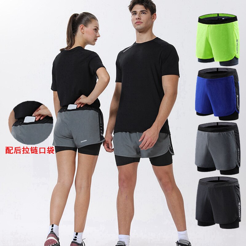 Gym shorts  Men Mock Two-Piece Marathon Running Track and Field Training Fitness