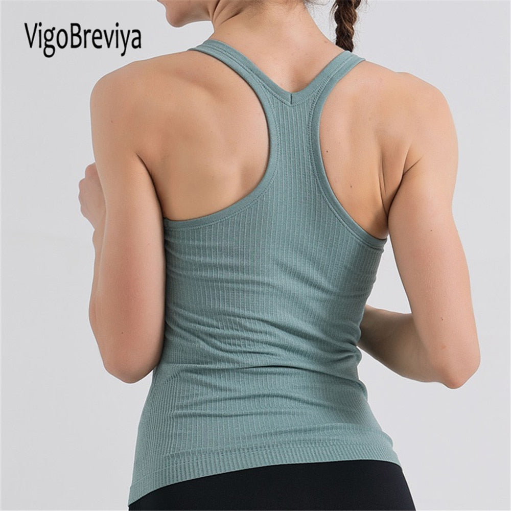 VigoBreviya Seamless Yoga Tops With Bra Women 2022 Sleeveless Fitness Sports T-shirts