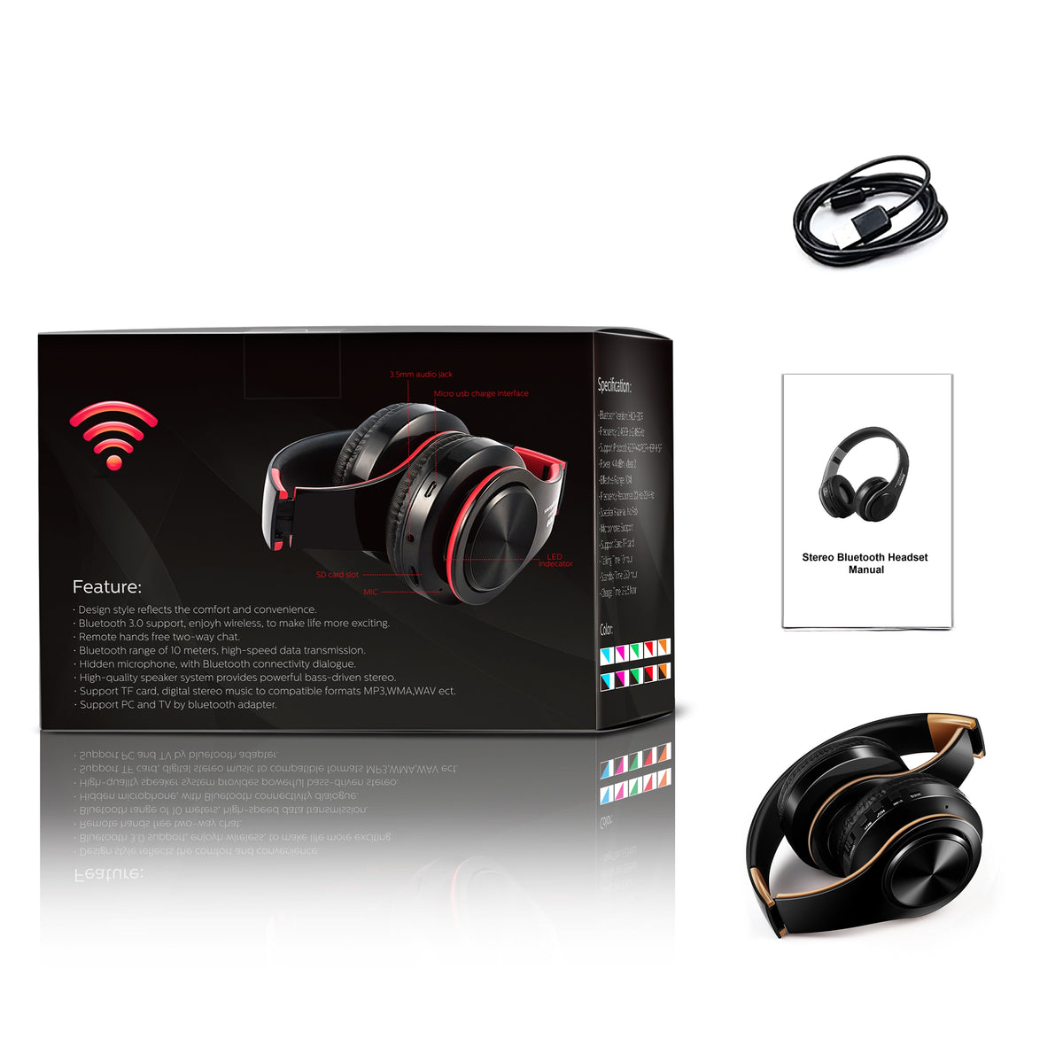 HIFI Stereo Earphones Bluetooth Headphone Music Headset FM and Support SD Card