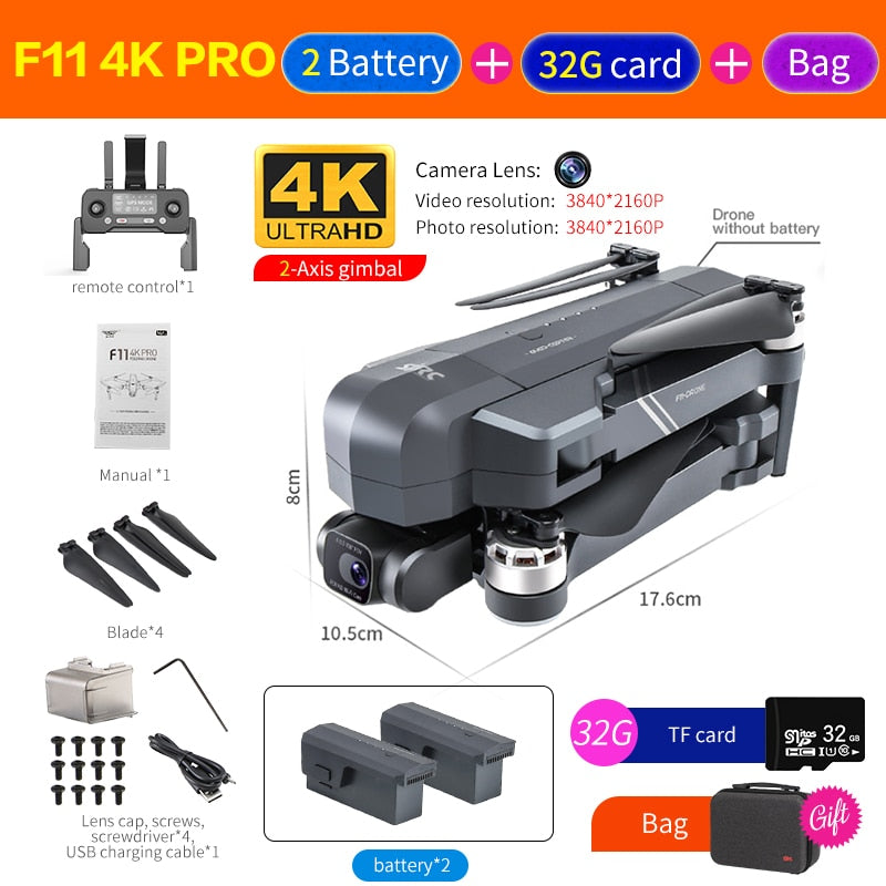 CSF F11S Pro Drone 4k Profesional Camera 3KM WIFI GPS EIS 2-axis Anti-Shake Gimbal FPV Brushless