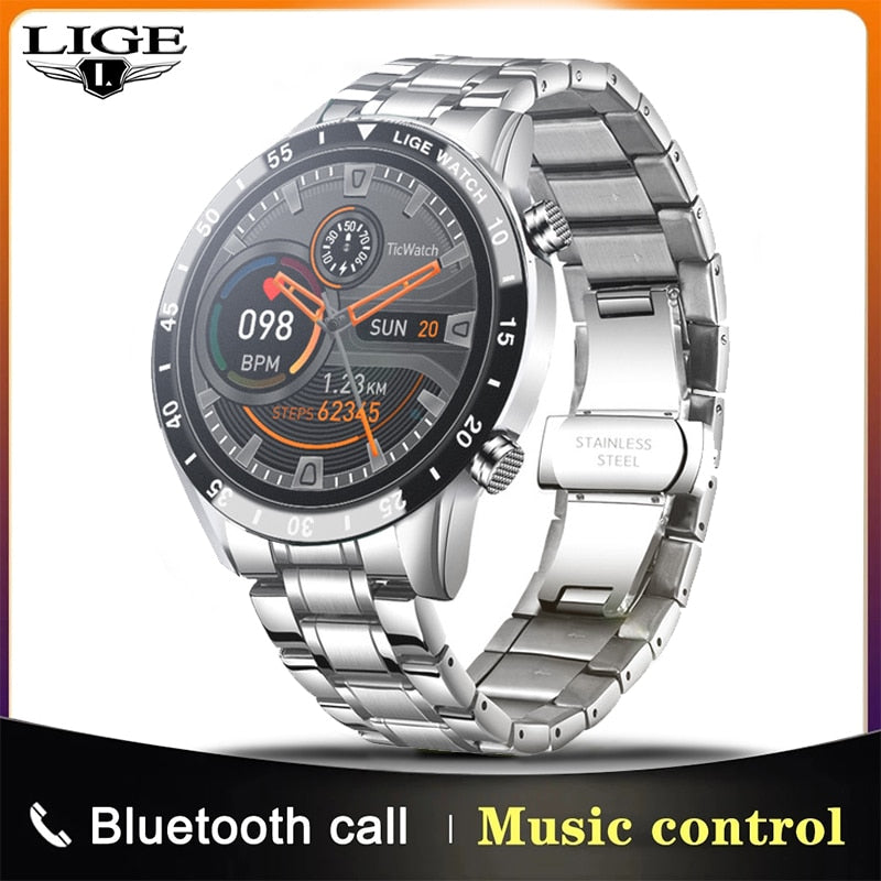 LIGE 2021 New Smart Watch Men Full Touch Screen Sports Fitness Watch Waterproof