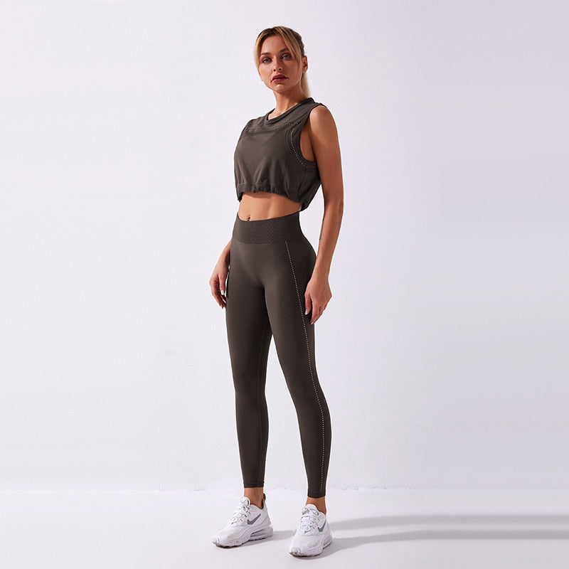 WANYUCL 2021 Seamless Suit Women 2pcs Sport Leggings And Top Workout Sleeveless