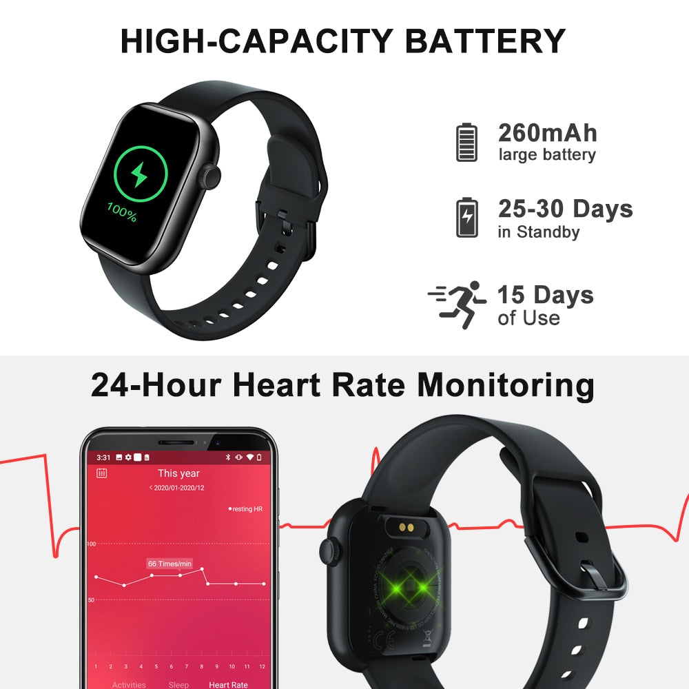 Cubot C5 5ATM Waterproof SmartWatch Heart Rate Calorie Monitor Touch Fitness Tracker Sport