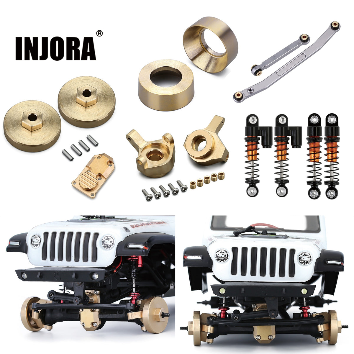 INJORA Brass Counterweight Steering Knuckles Wheel Hex Shock Absorber Axle Cover