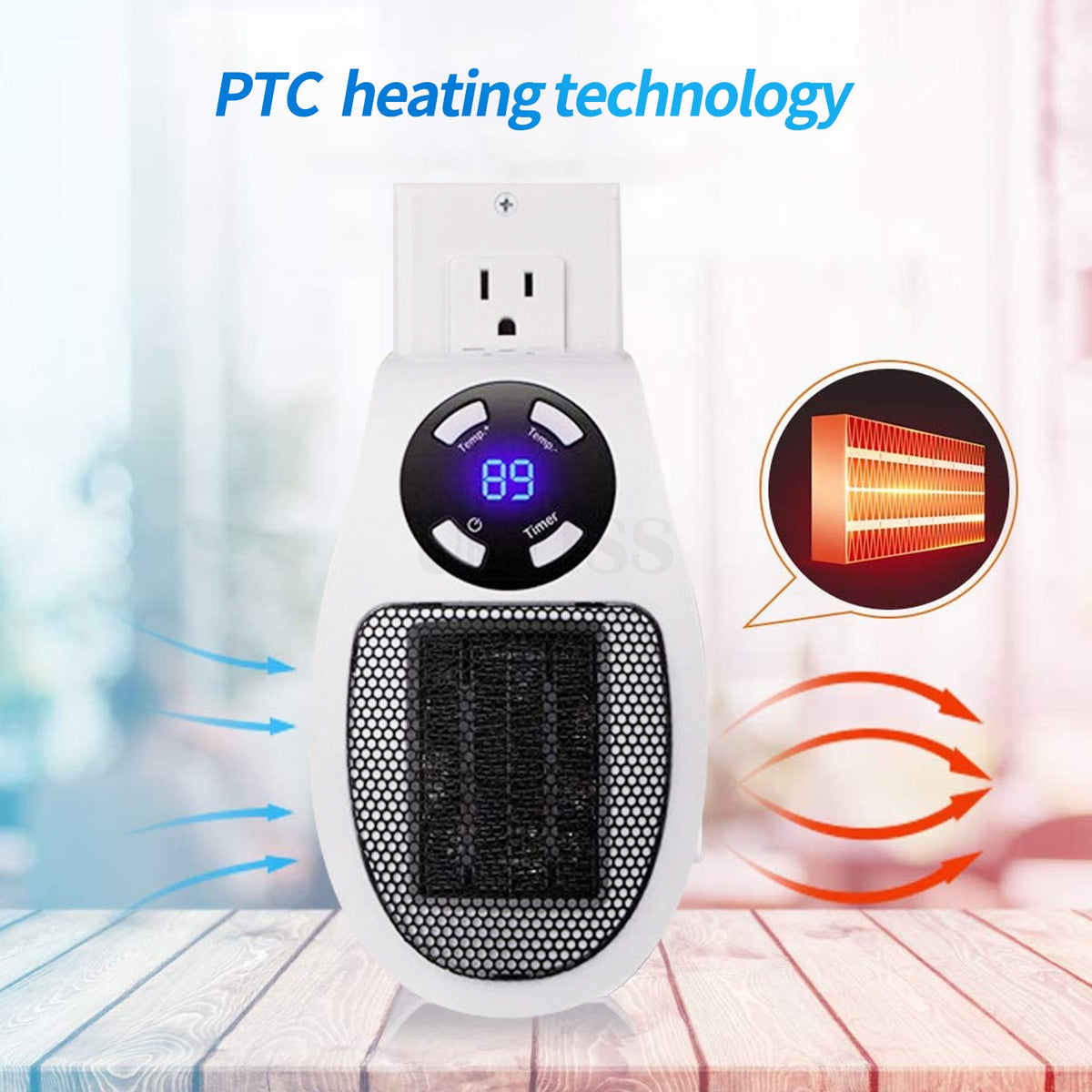 Electric Warmer Mini Fan Heater 500W Portable Wall Heater Ceramic Heating Radiator