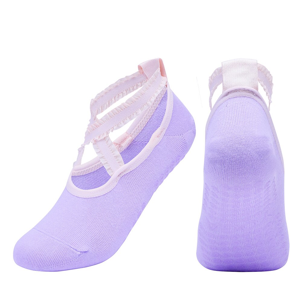 Women Lace Breathable Pilates Socks Silicone Anti Slip Bandage Ballet Dance Cotton Sports