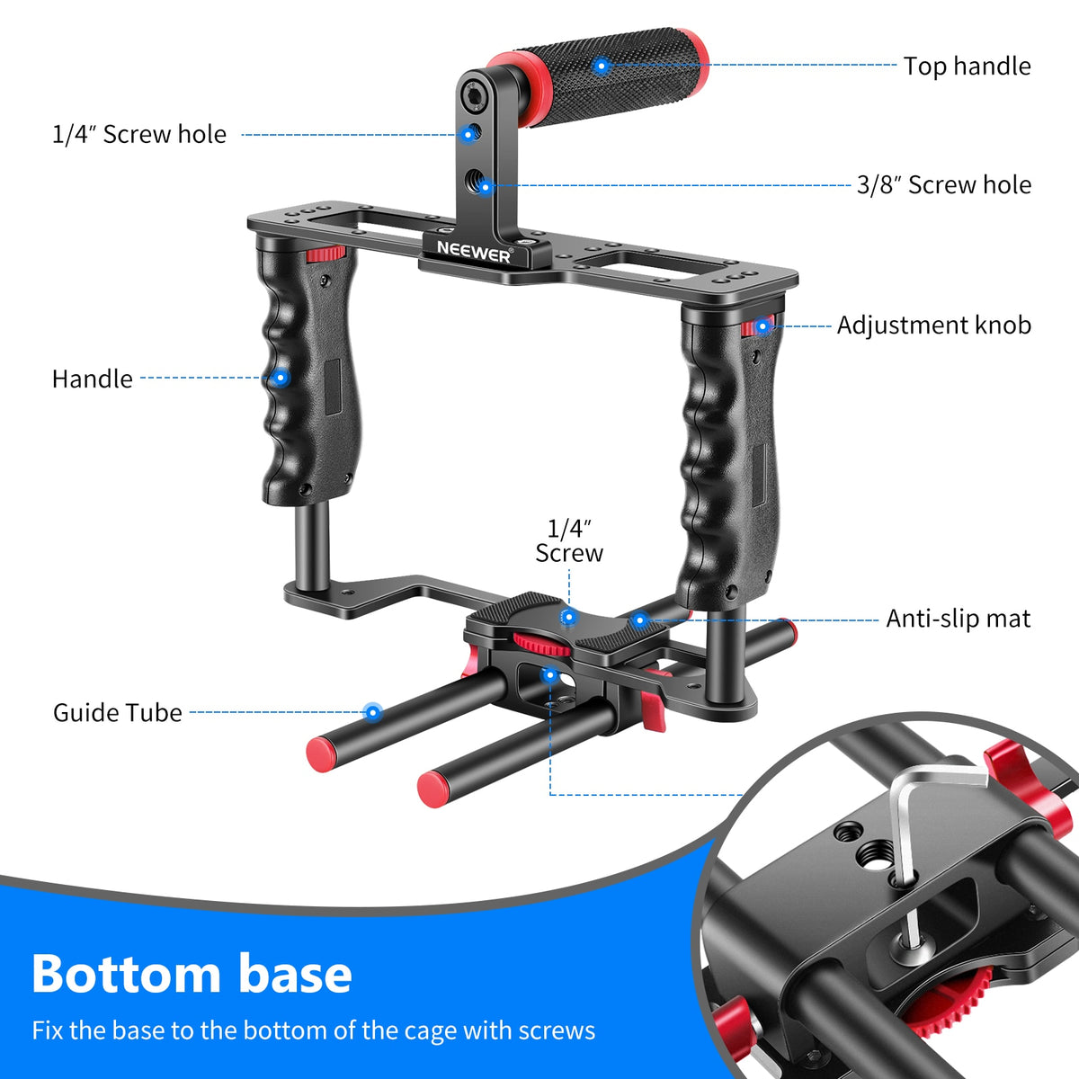 Neewer Camera Video Cage Film Movie Making Kit, with Top Handle, Dual Hand Grip