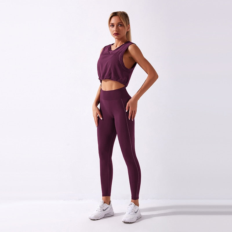 WANYUCL 2021 Seamless Suit Women 2pcs Sport Leggings And Top Workout Sleeveless