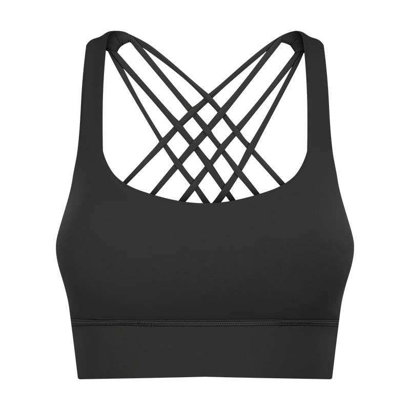 SHINBENE Shockproof Cross Straps Running Sport Bras Top Women Widen Hem Push Up Workout Fitness Yoga