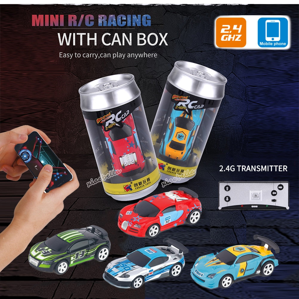 1:58 Remote Control MINI RC Car Battery Operated Racing Car PVC Cans Pack Machine Drift-Buggy