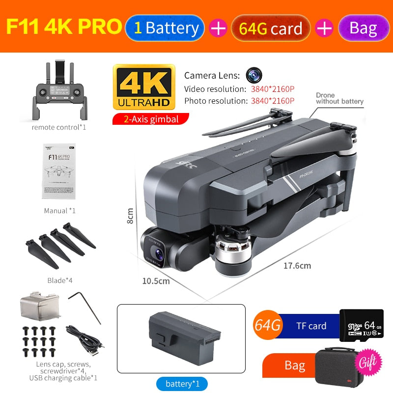 CSF F11S Pro Drone 4k Profesional Camera 3KM WIFI GPS EIS 2-axis Anti-Shake Gimbal FPV Brushless