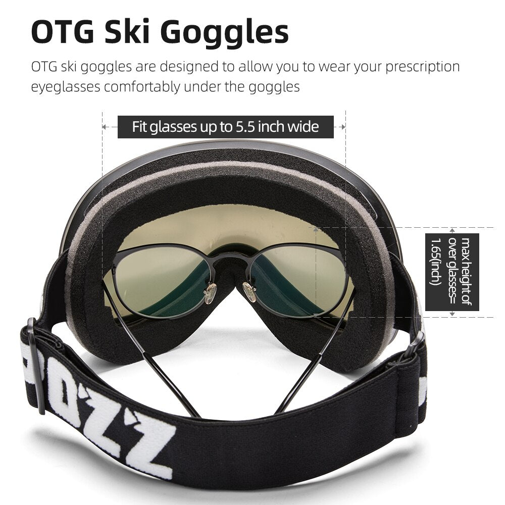 COPOZZ Ski Googles Snowboard Ski Glasses Men Women Anti-fog Cylindrical Snow Ski Goggles UV