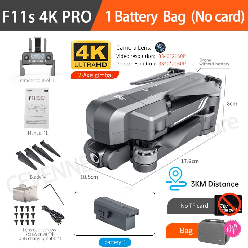 CSF F11S Pro Drone 4k Profesional Camera 3KM WIFI GPS EIS 2-axis Anti-Shake Gimbal FPV Brushless