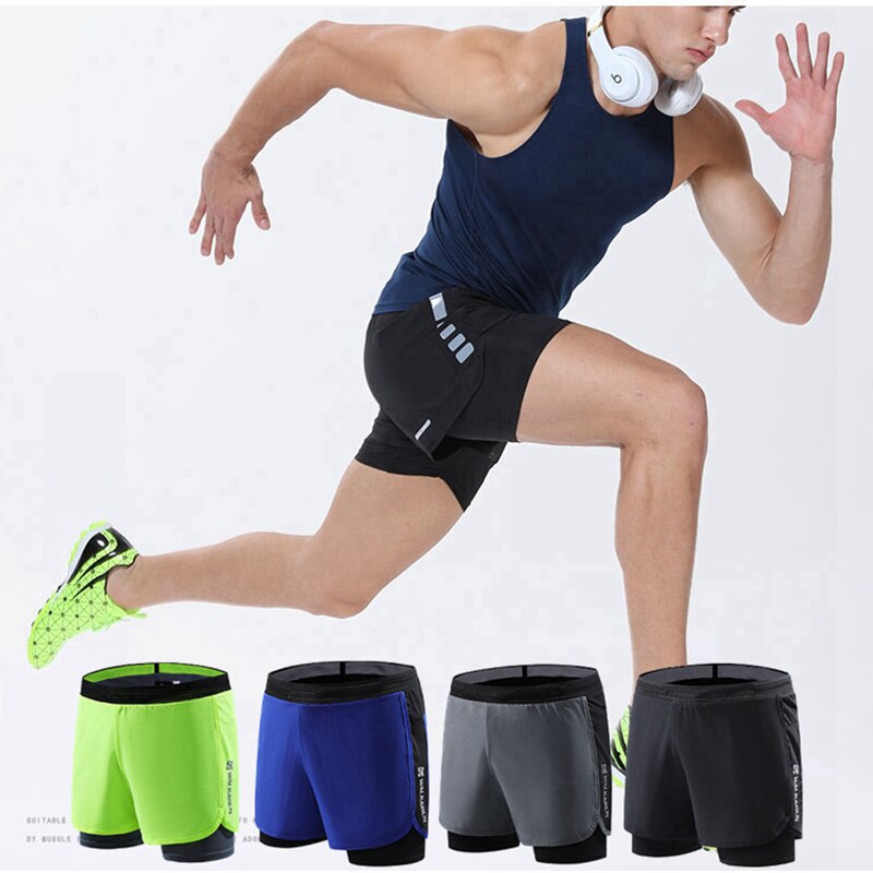 Gym shorts  Men Mock Two-Piece Marathon Running Track and Field Training Fitness