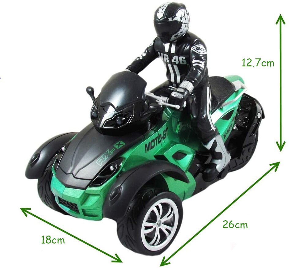 1:10 Scale Vehicle 2.4GHz High Speed Three Wheel RC MotoHawk Motorcycle Toys ATV Road Racer