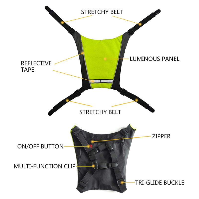 Unisex Wireless Reflective Cycling Vest 4 LED Turn Signal Light Vest USB Rechargeable Backpack