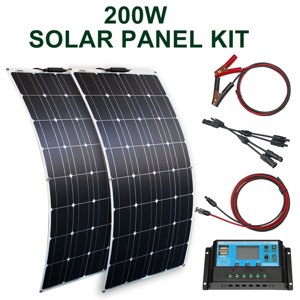 100w 200w flexible solar panel with 10A/20A solar regulator cable for 12v battery charger home