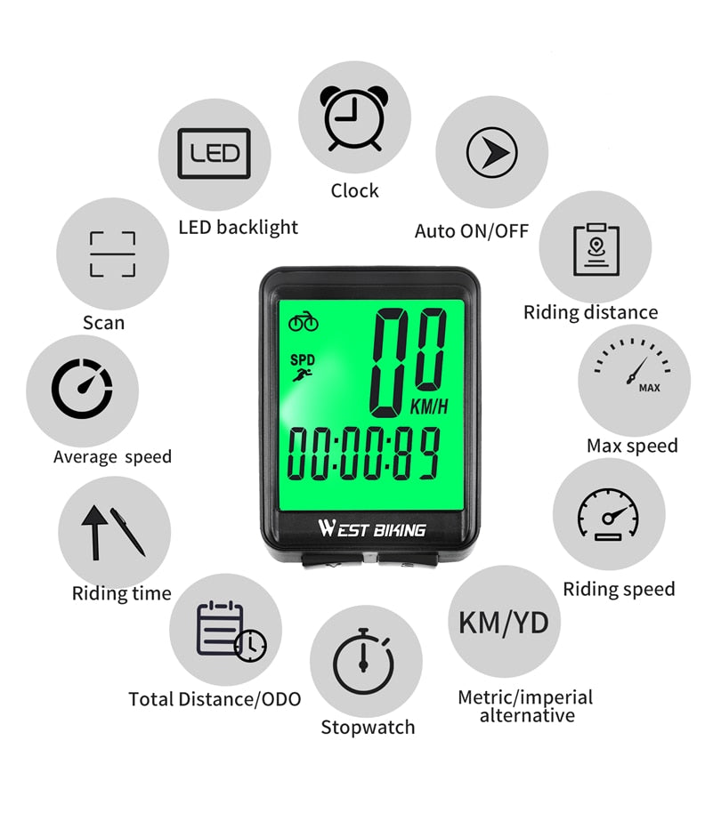 Computer MTB Road Wired Cycling Odometer Waterproof Backlight Bike Speedometer LED